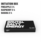 Box with 'Brutal Salty Energy' text and flavor details on a white background